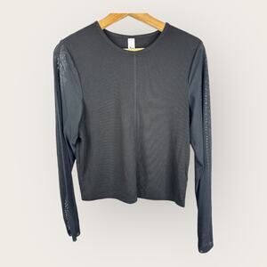 Old Navy Womens Large UltraLite Mesh Long Sleeve Ribbed Crop Top Sheer Black
